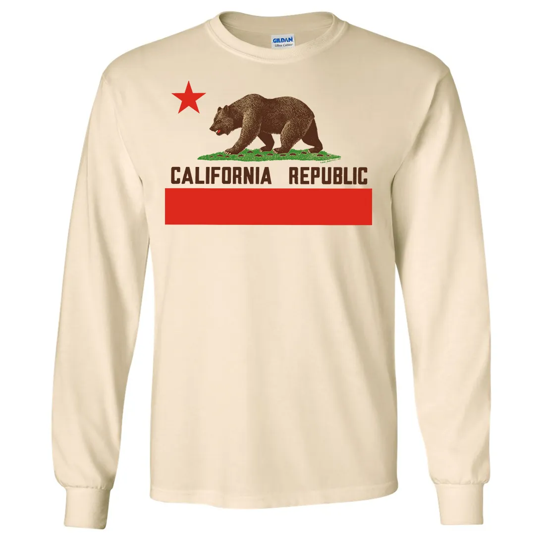 Don Pimentel California Republic Bear Flag Brown Text Long Sleeve Shirt