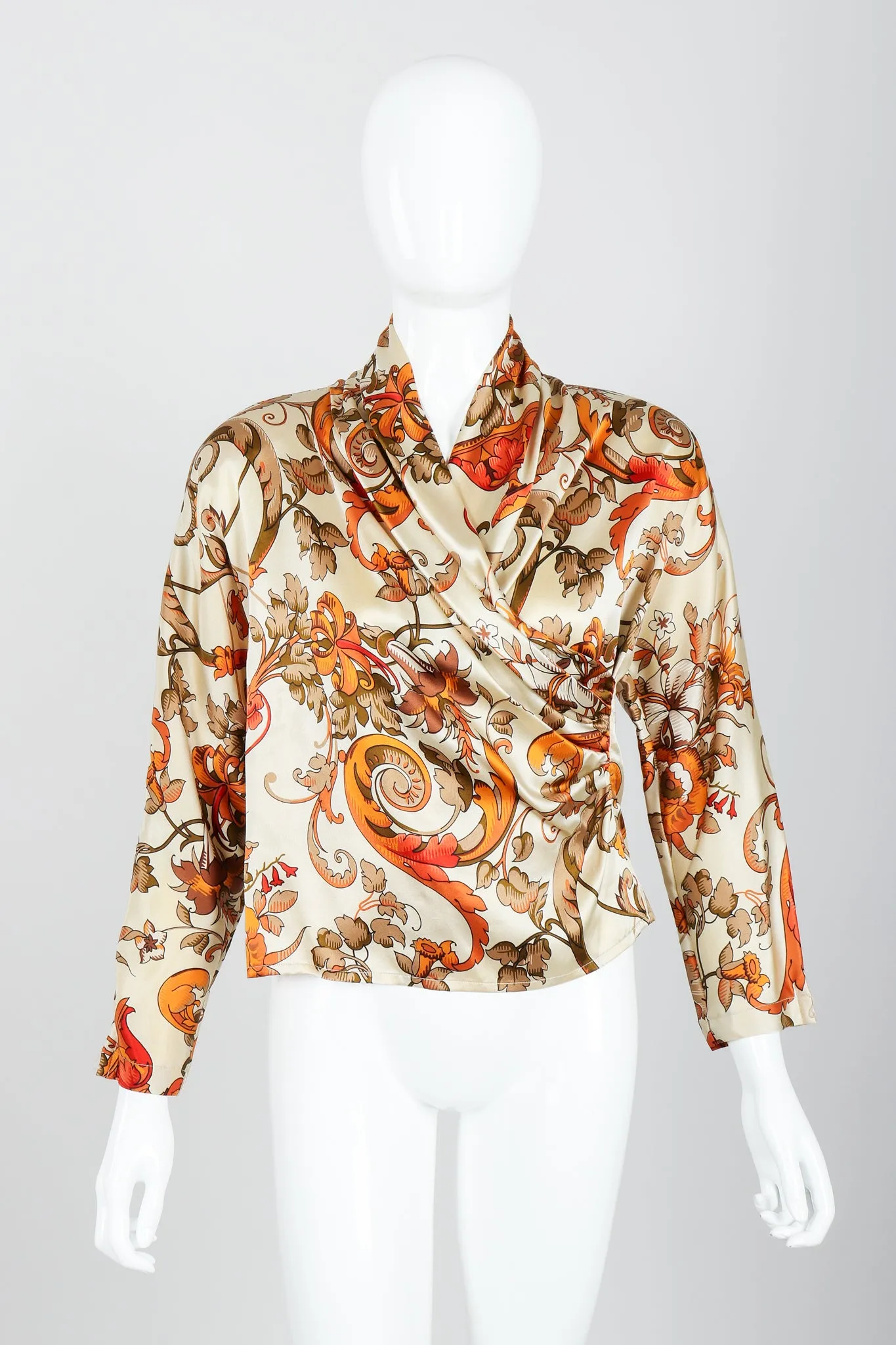 Draped Satin Wrap Blouse