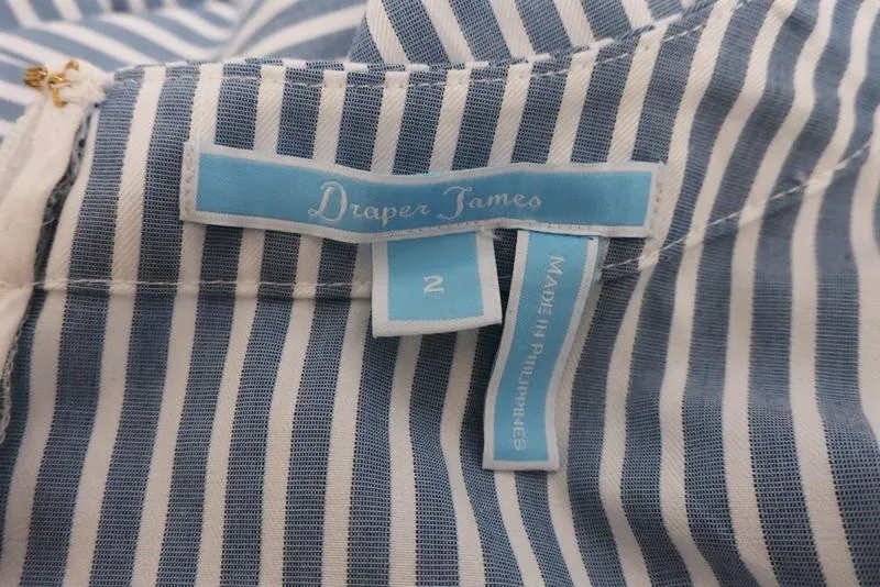 Draper James Embroidered Faux Wrap Dress Blue/White Striped Cotton Size 2