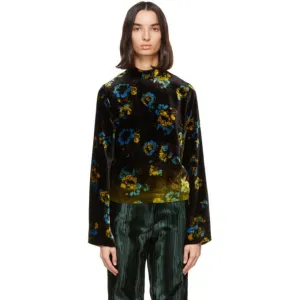 Dries Van Noten Brown Velvet Floral Blouse