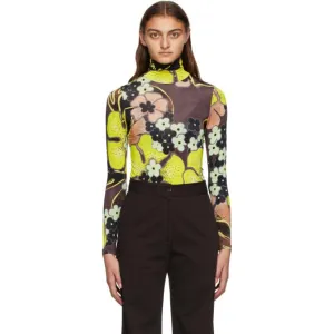 Dries Van Noten Yellow and Brown Floral Turtleneck