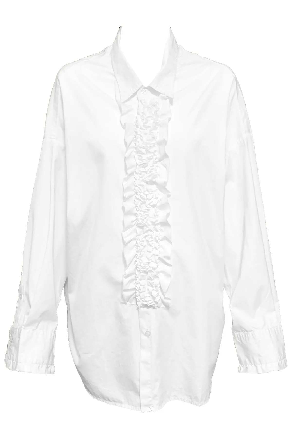 Drop Neck Tuxedo Shirt White