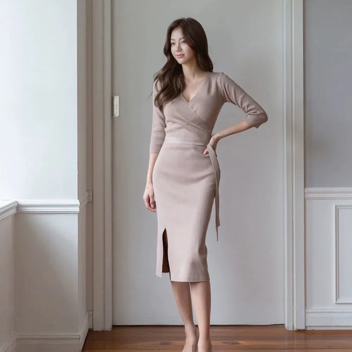 Elegant Purple Woolen Skirt with Split Design for Women - Slim Fit