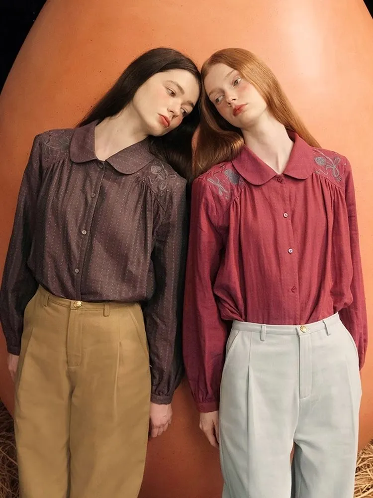 Embroidered Bow Textured Shirt