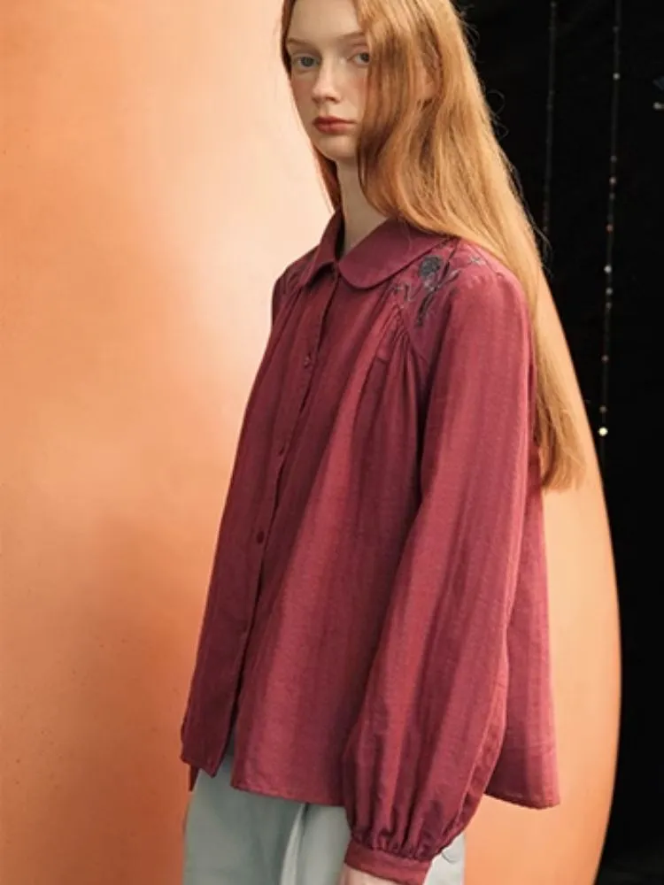 Embroidered Bow Textured Shirt