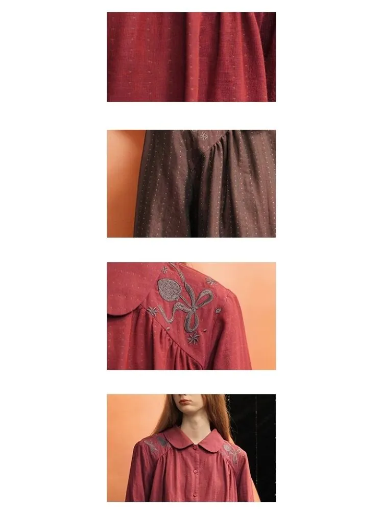 Embroidered Bow Textured Shirt