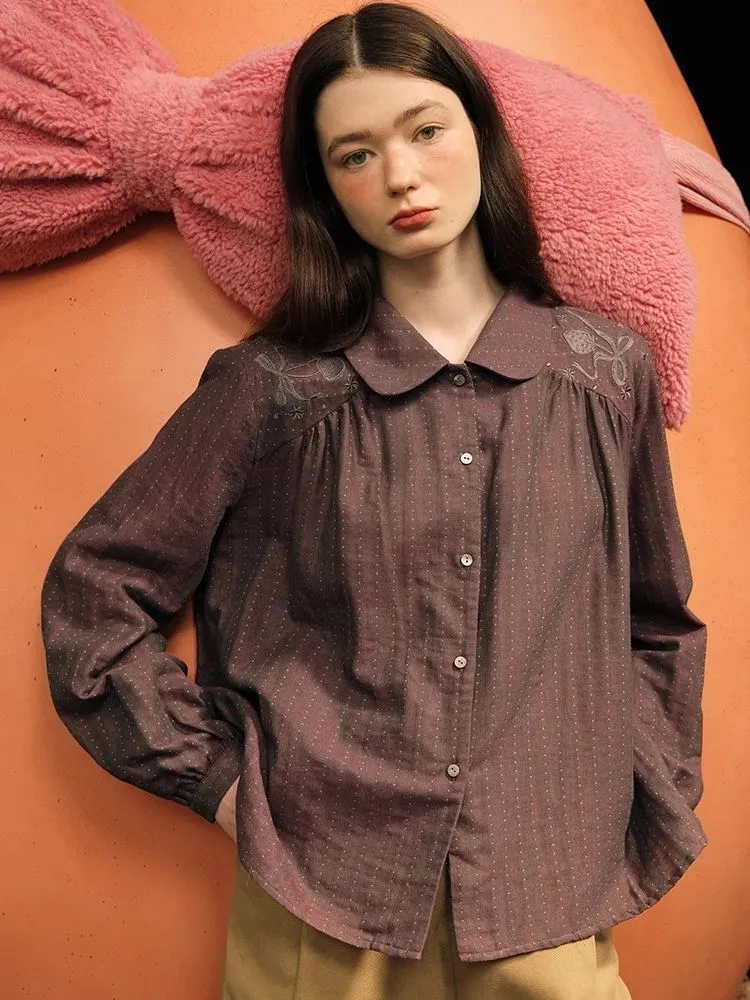 Embroidered Bow Textured Shirt