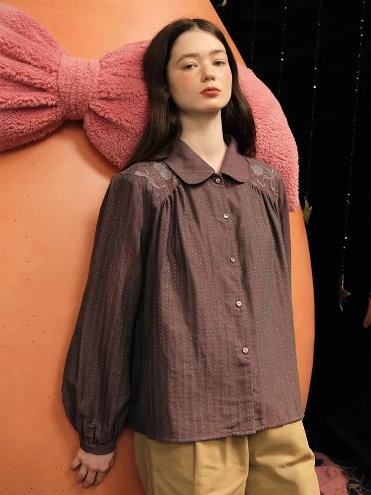 Embroidered Bow Textured Shirt