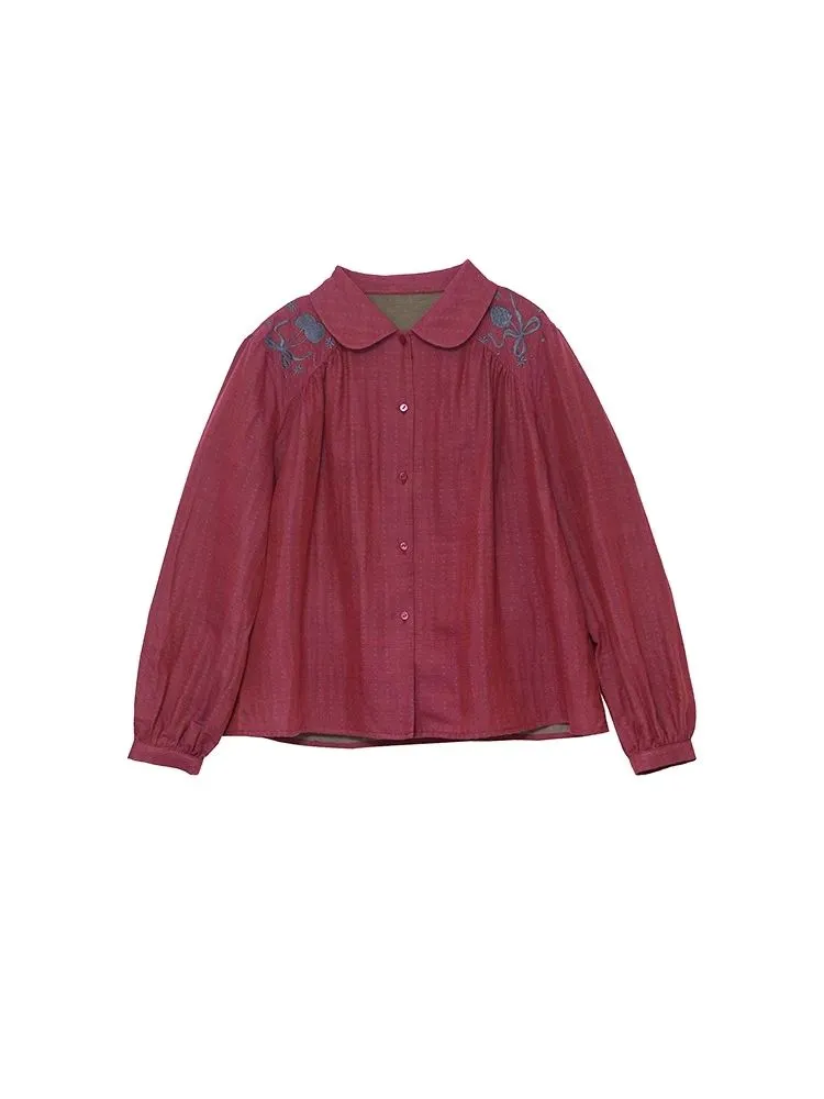 Embroidered Bow Textured Shirt