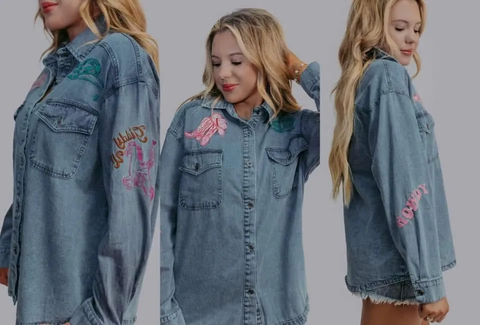 Embroidered Denim Button Down