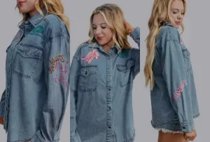 Embroidered Denim Button Down