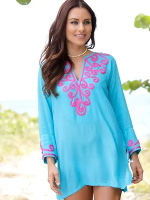 Embroidered Jacquard Silky Rayon Tunic Style 520R47 SH