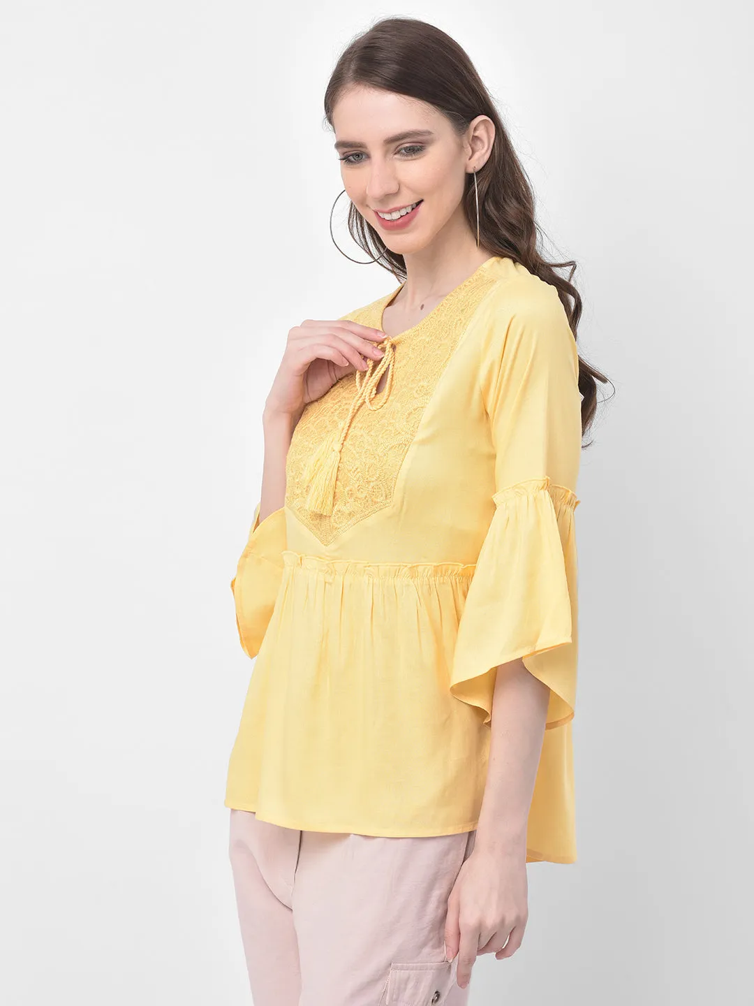 Embroidered Rayon Top With Tassels