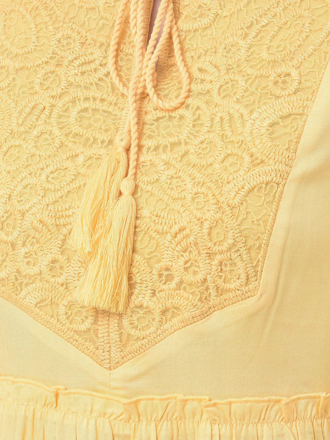 Embroidered Rayon Top With Tassels