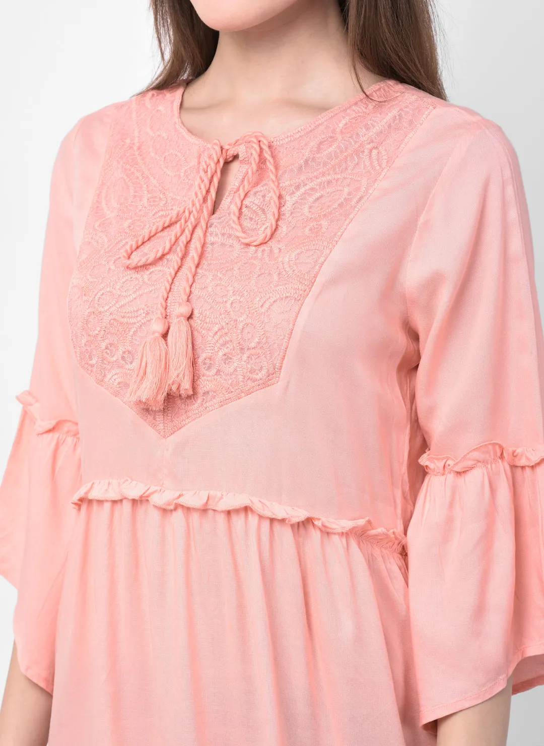 Embroidered Rayon Top With Tassels