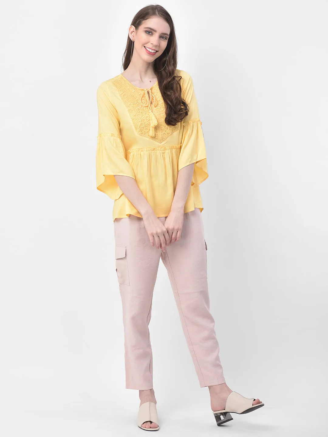 Embroidered Rayon Top With Tassels