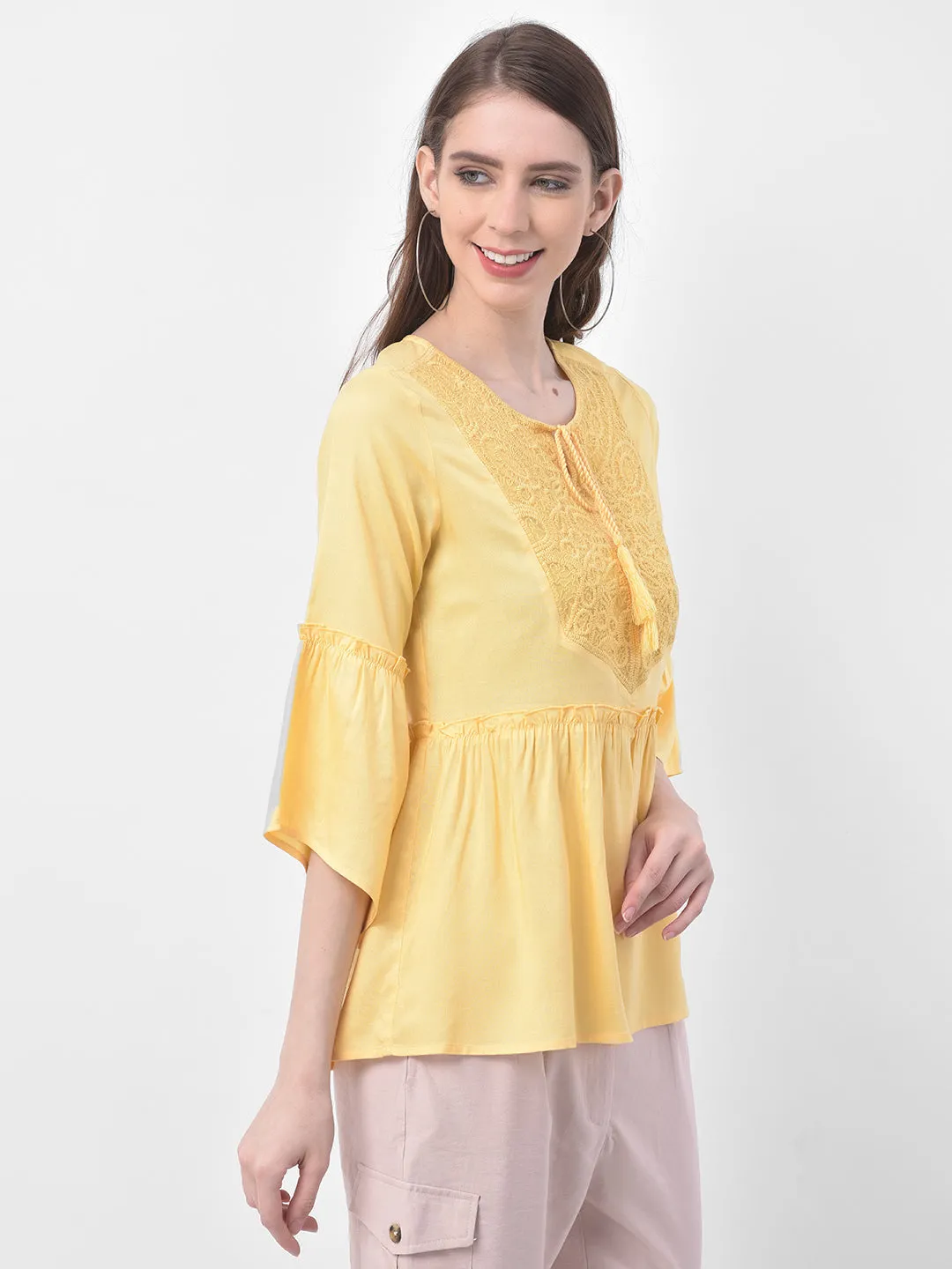 Embroidered Rayon Top With Tassels
