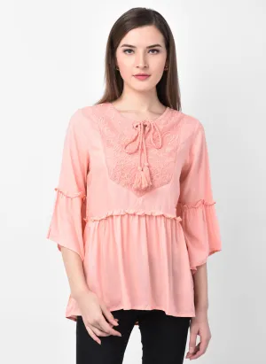 Embroidered Rayon Top With Tassels