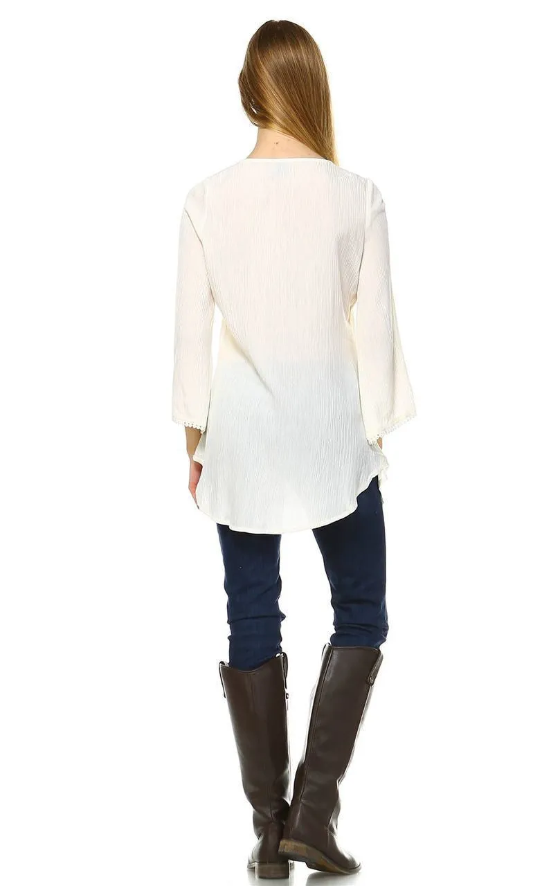 Embroidered Shirt with Long Sleeves with Button Accents Cream