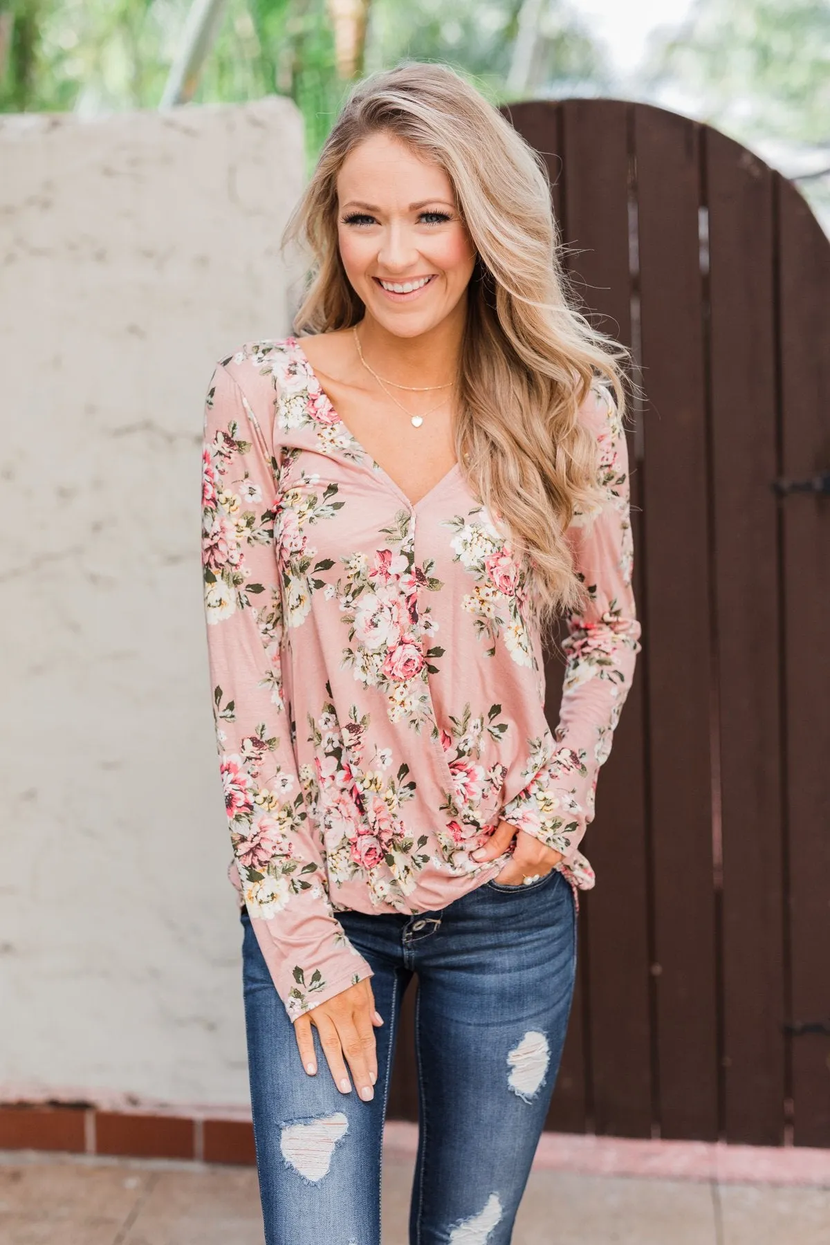 Endless Possibilities Floral Wrap Top- Mauve