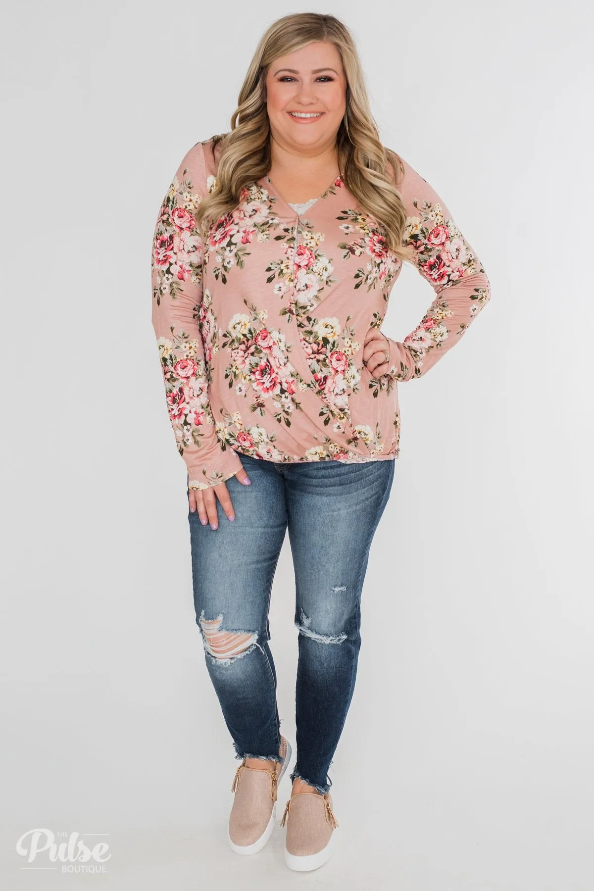 Endless Possibilities Floral Wrap Top- Mauve