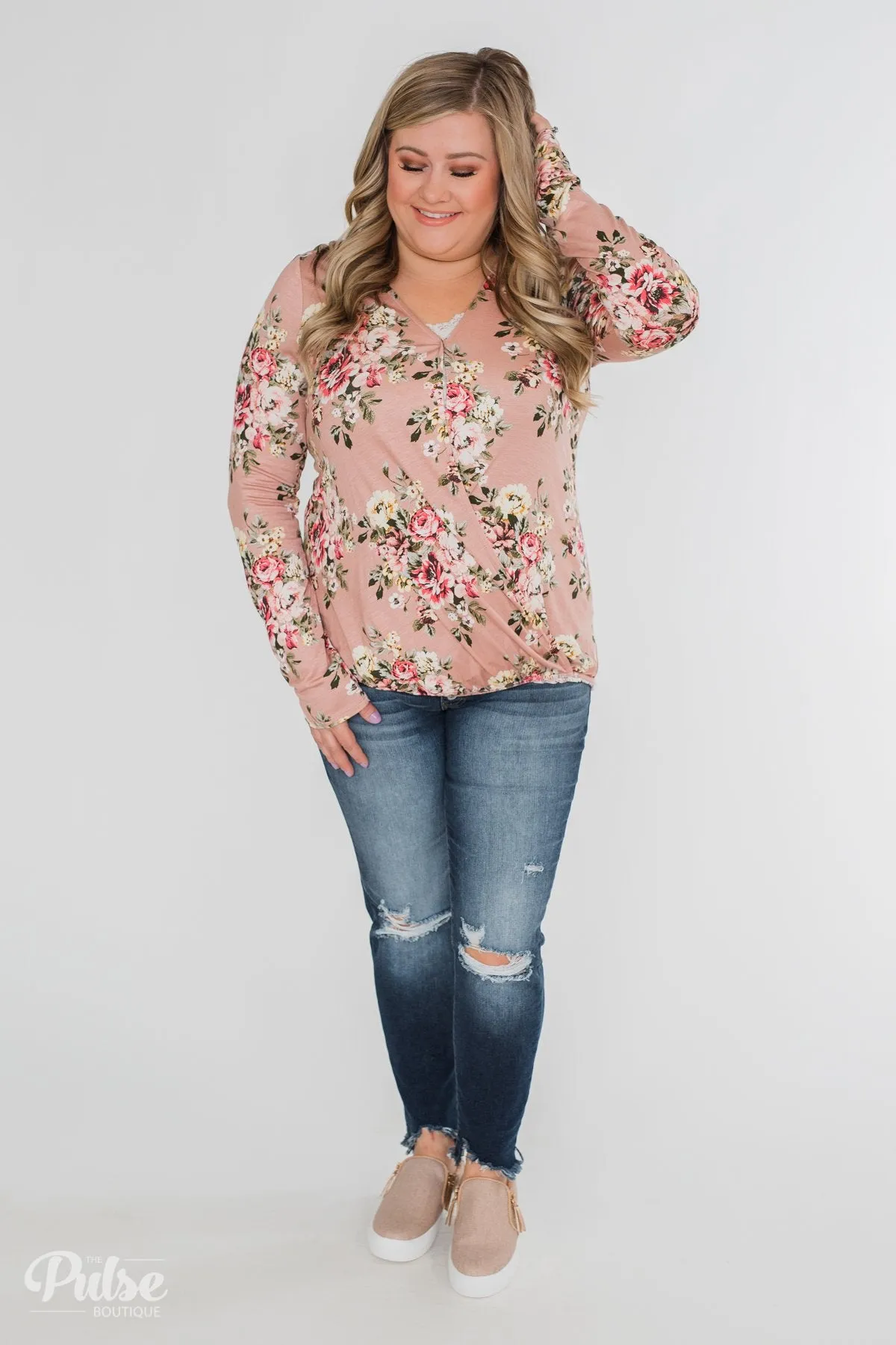 Endless Possibilities Floral Wrap Top- Mauve