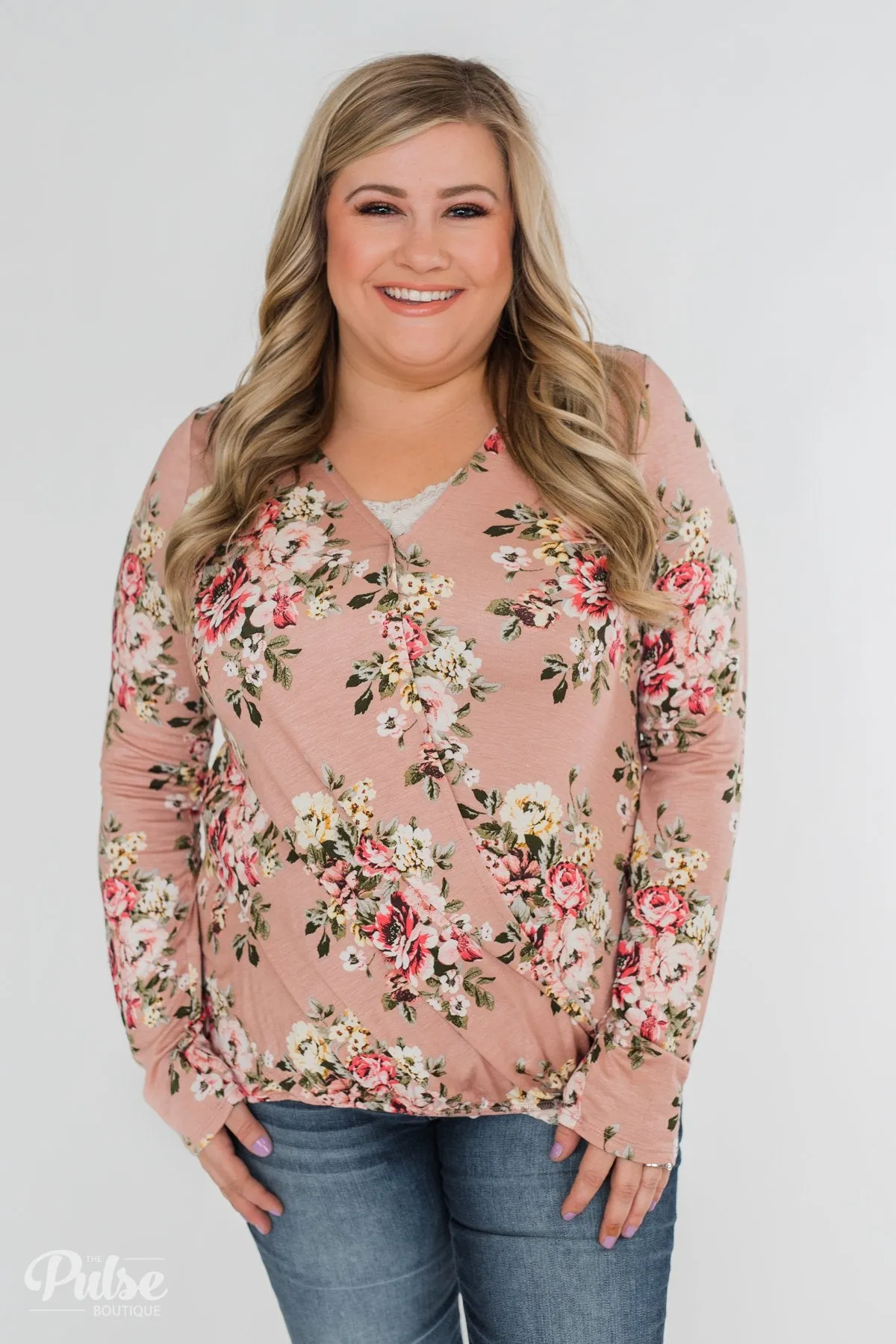 Endless Possibilities Floral Wrap Top- Mauve