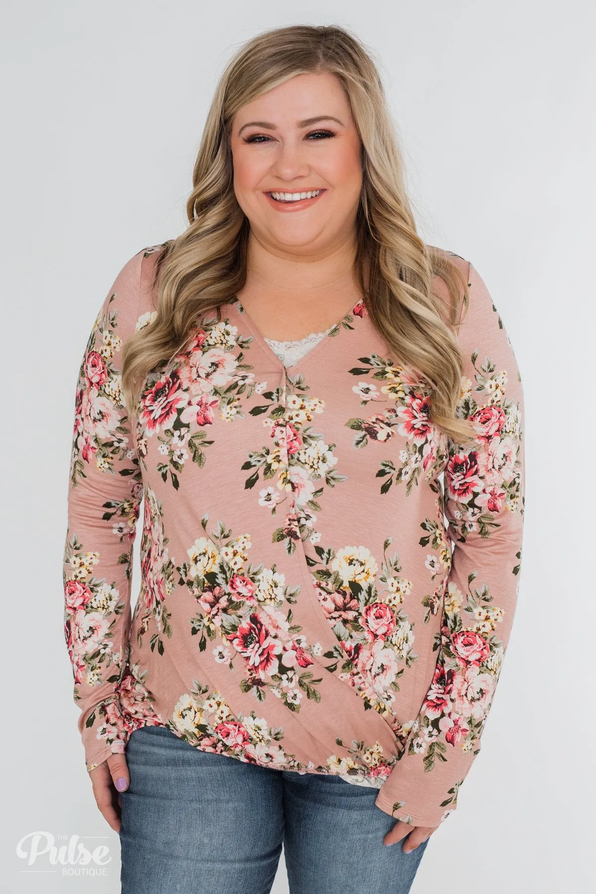 Endless Possibilities Floral Wrap Top- Mauve