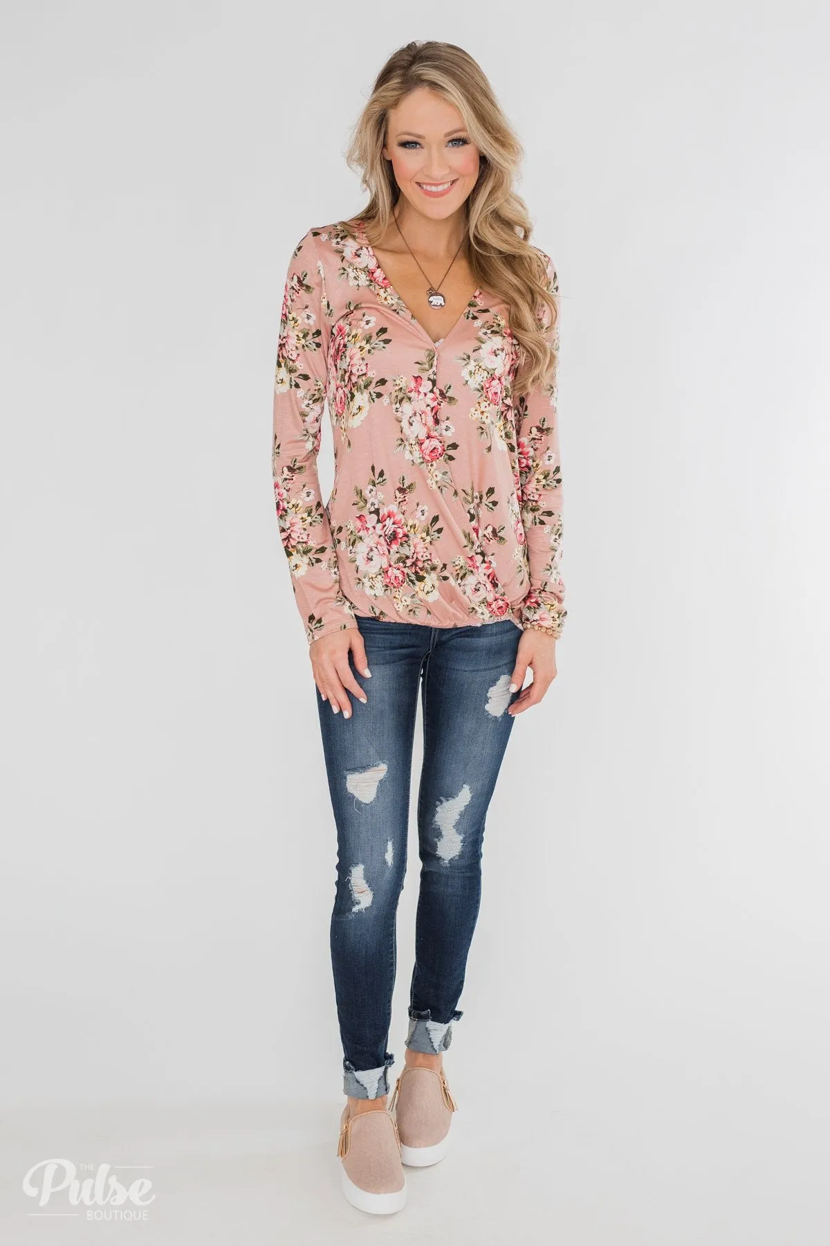 Endless Possibilities Floral Wrap Top- Mauve