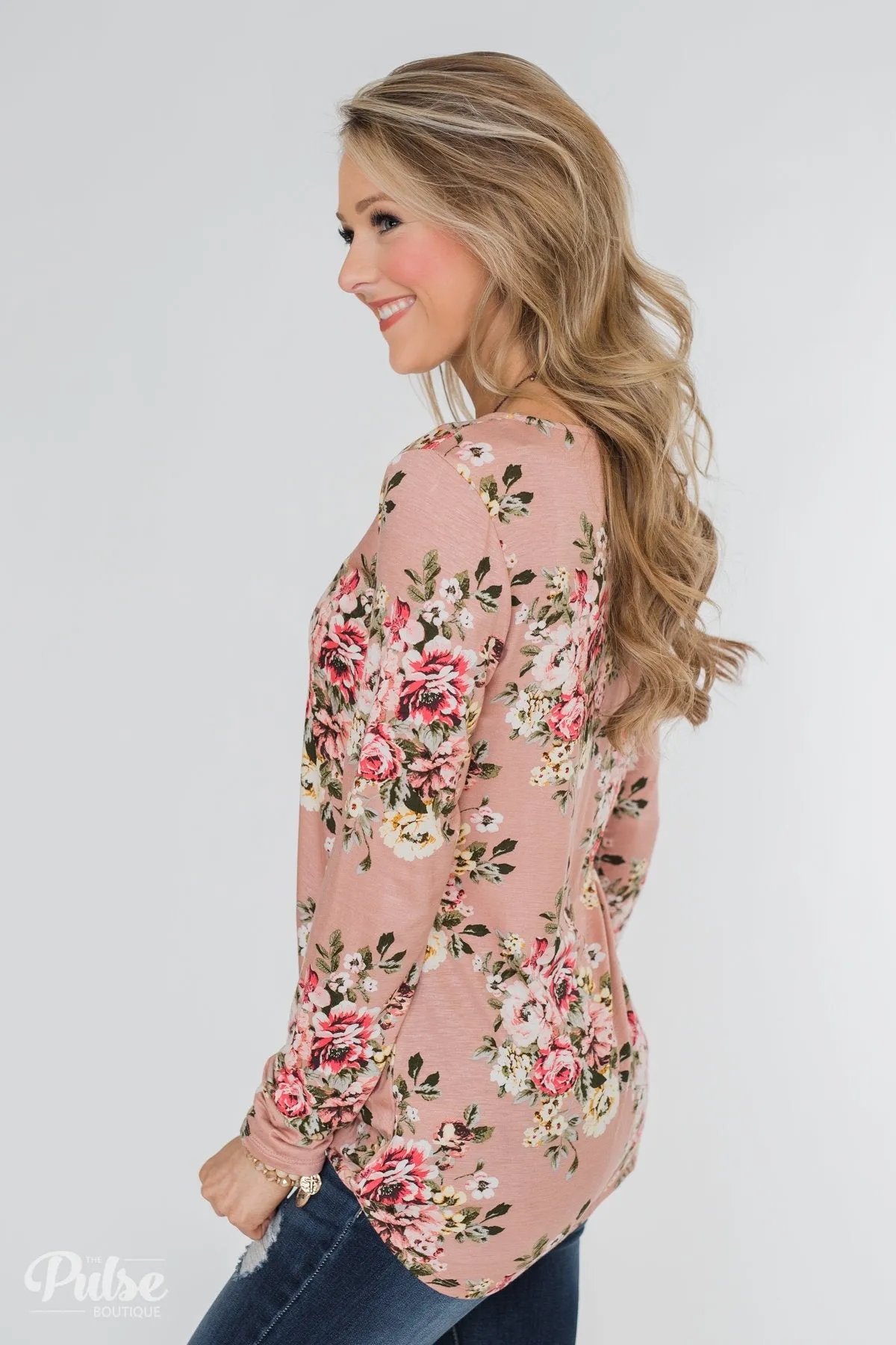 Endless Possibilities Floral Wrap Top- Mauve