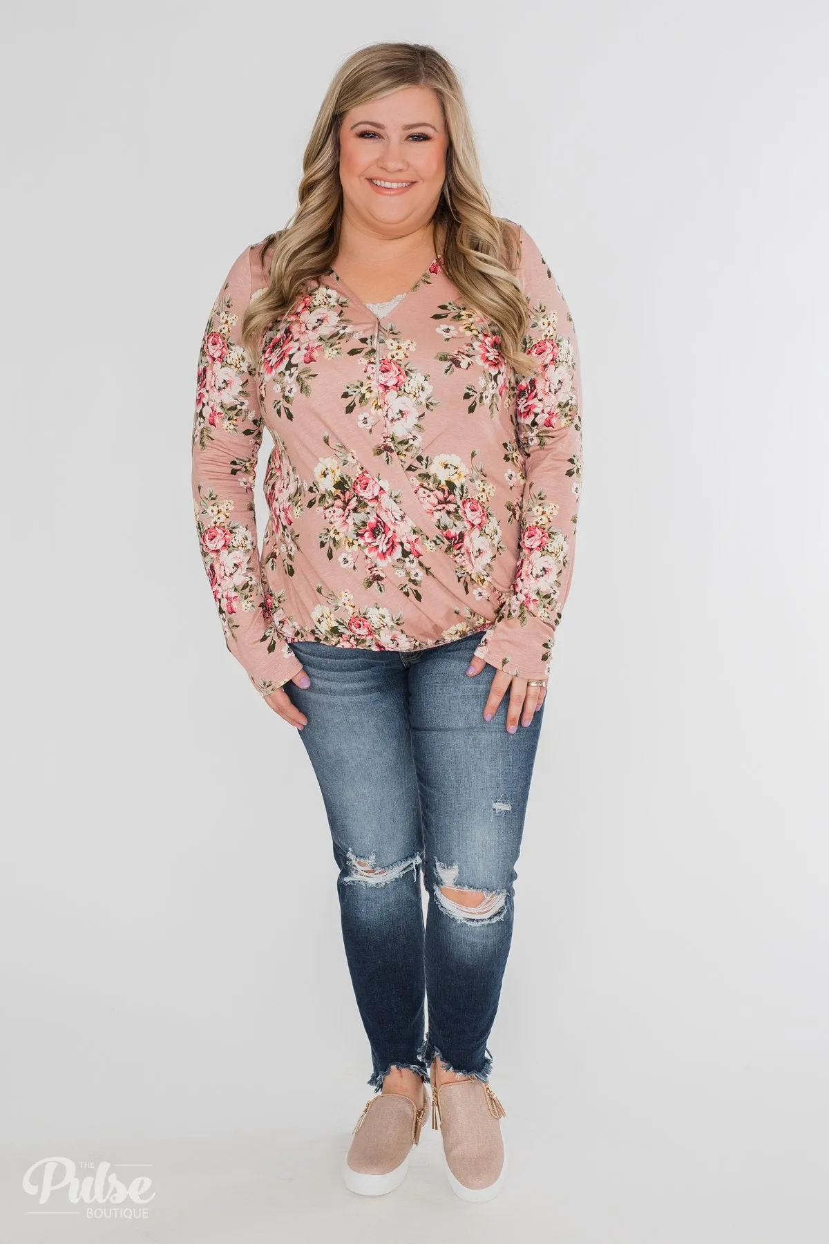 Endless Possibilities Floral Wrap Top- Mauve
