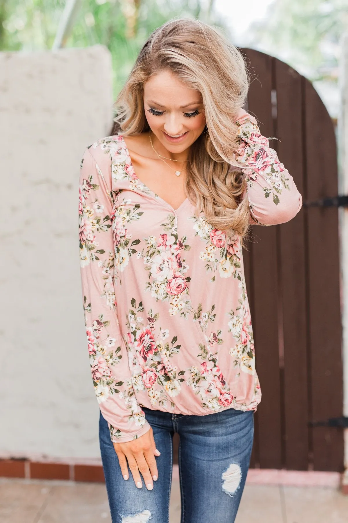 Endless Possibilities Floral Wrap Top- Mauve