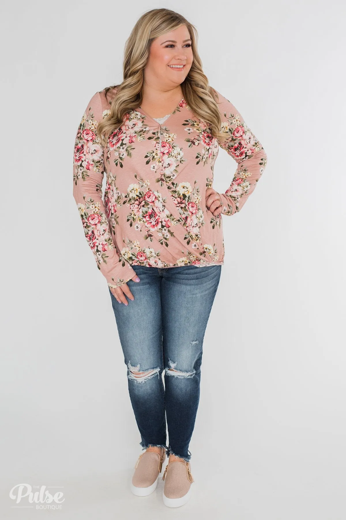 Endless Possibilities Floral Wrap Top- Mauve