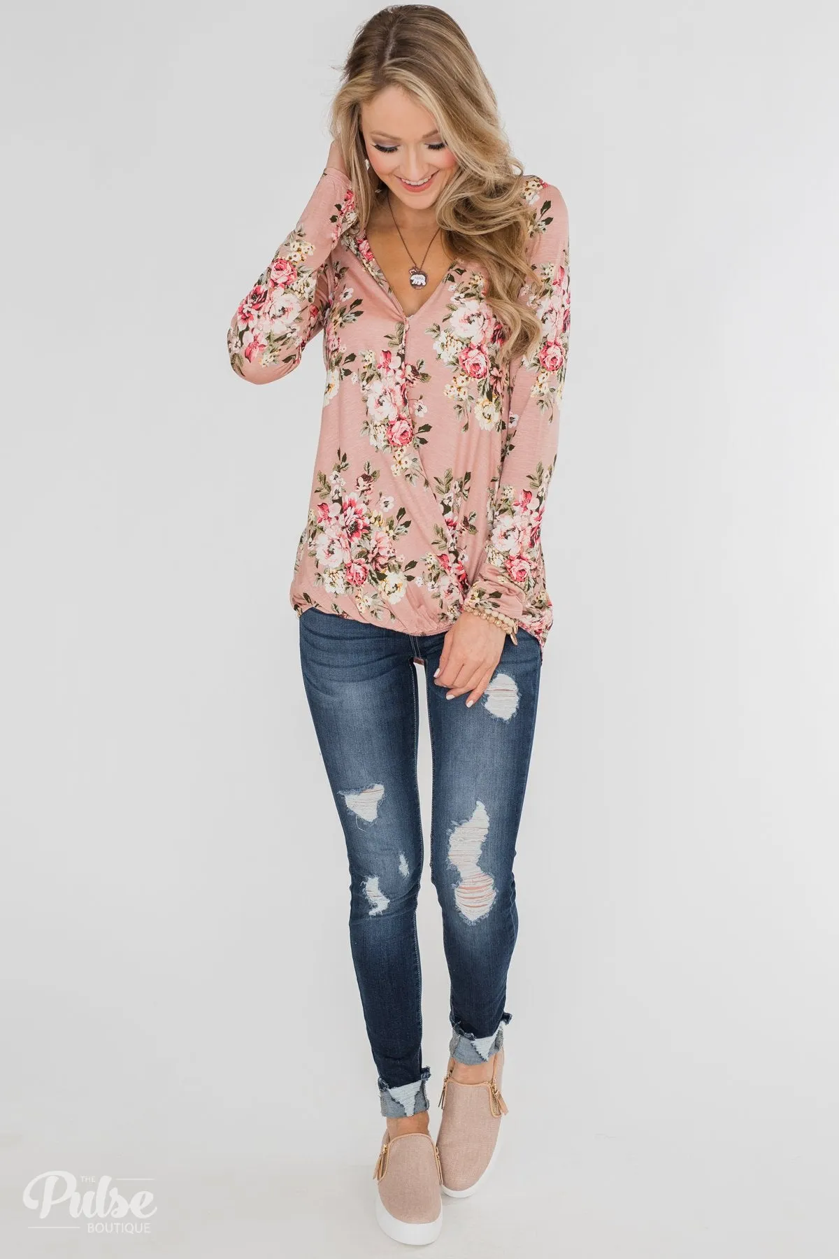 Endless Possibilities Floral Wrap Top- Mauve