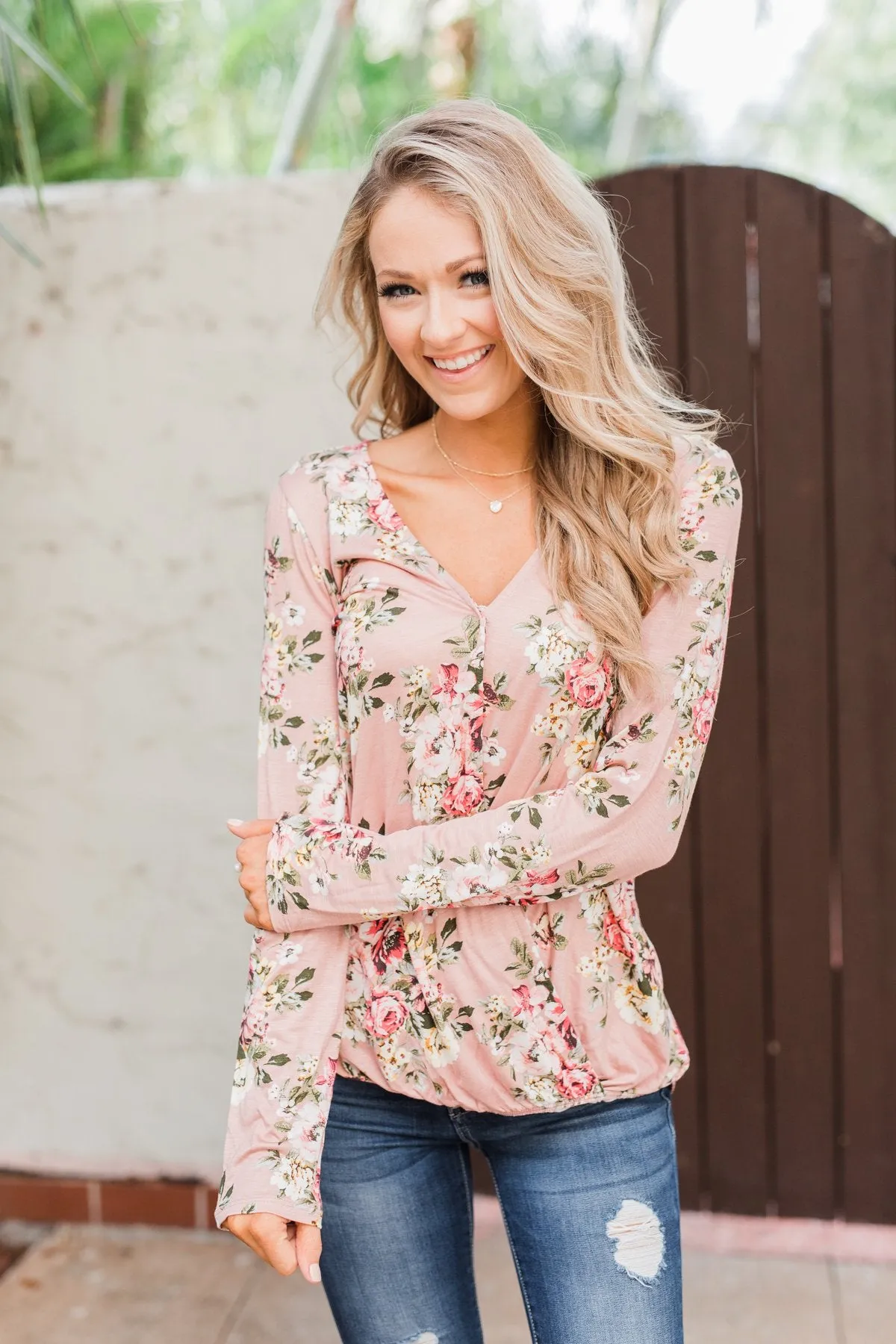Endless Possibilities Floral Wrap Top- Mauve