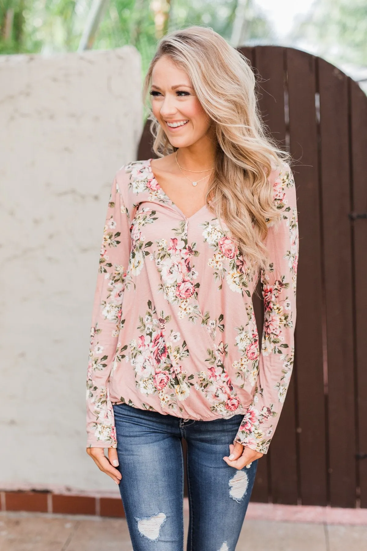 Endless Possibilities Floral Wrap Top- Mauve