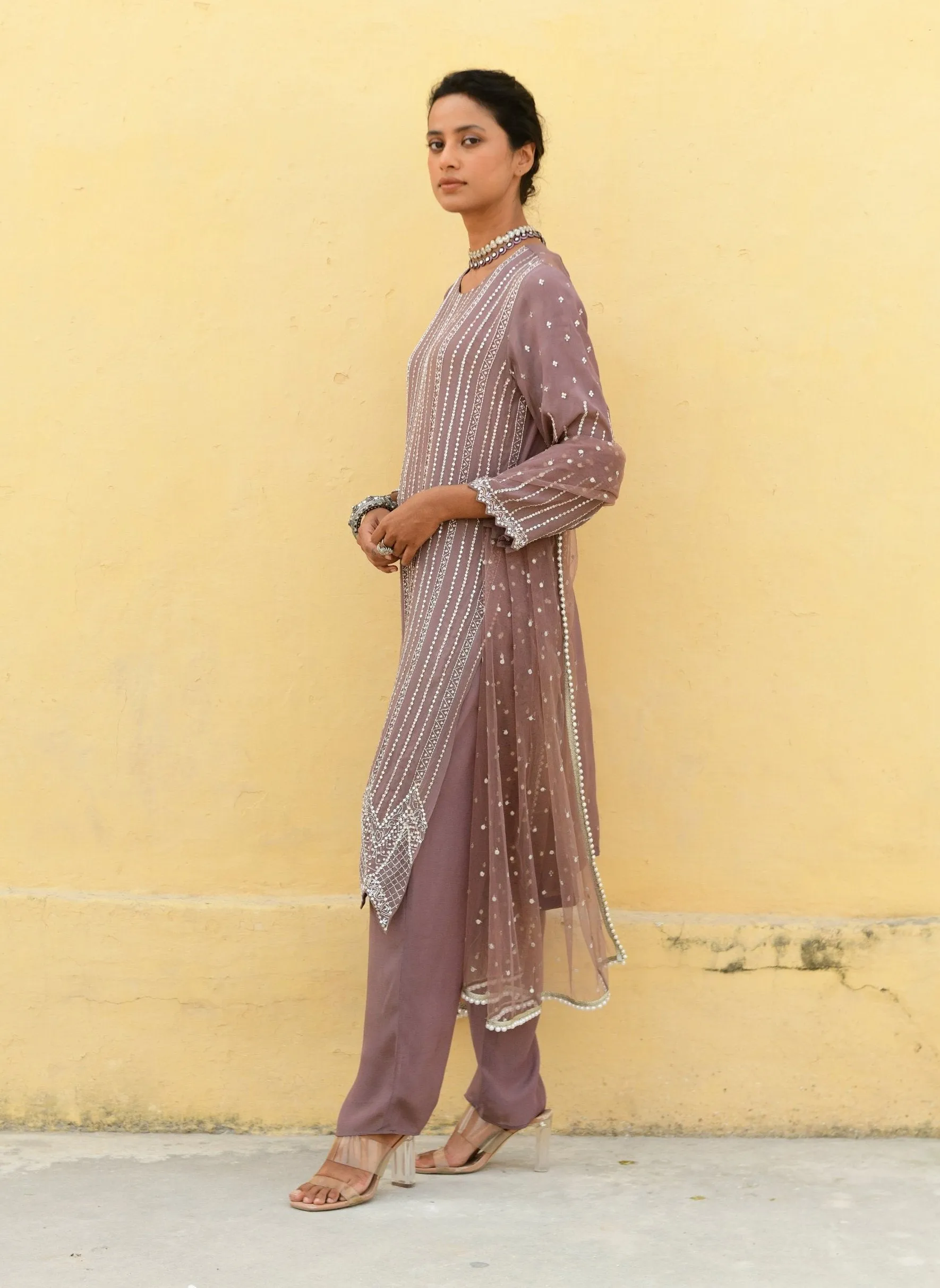 Enna brown embroidered kurta set