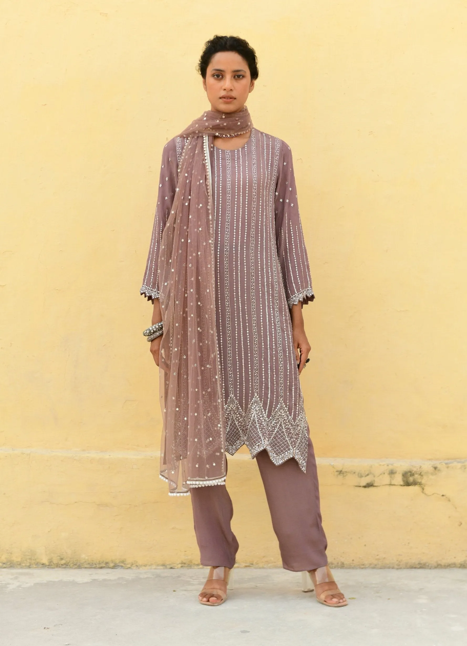 Enna brown embroidered kurta set