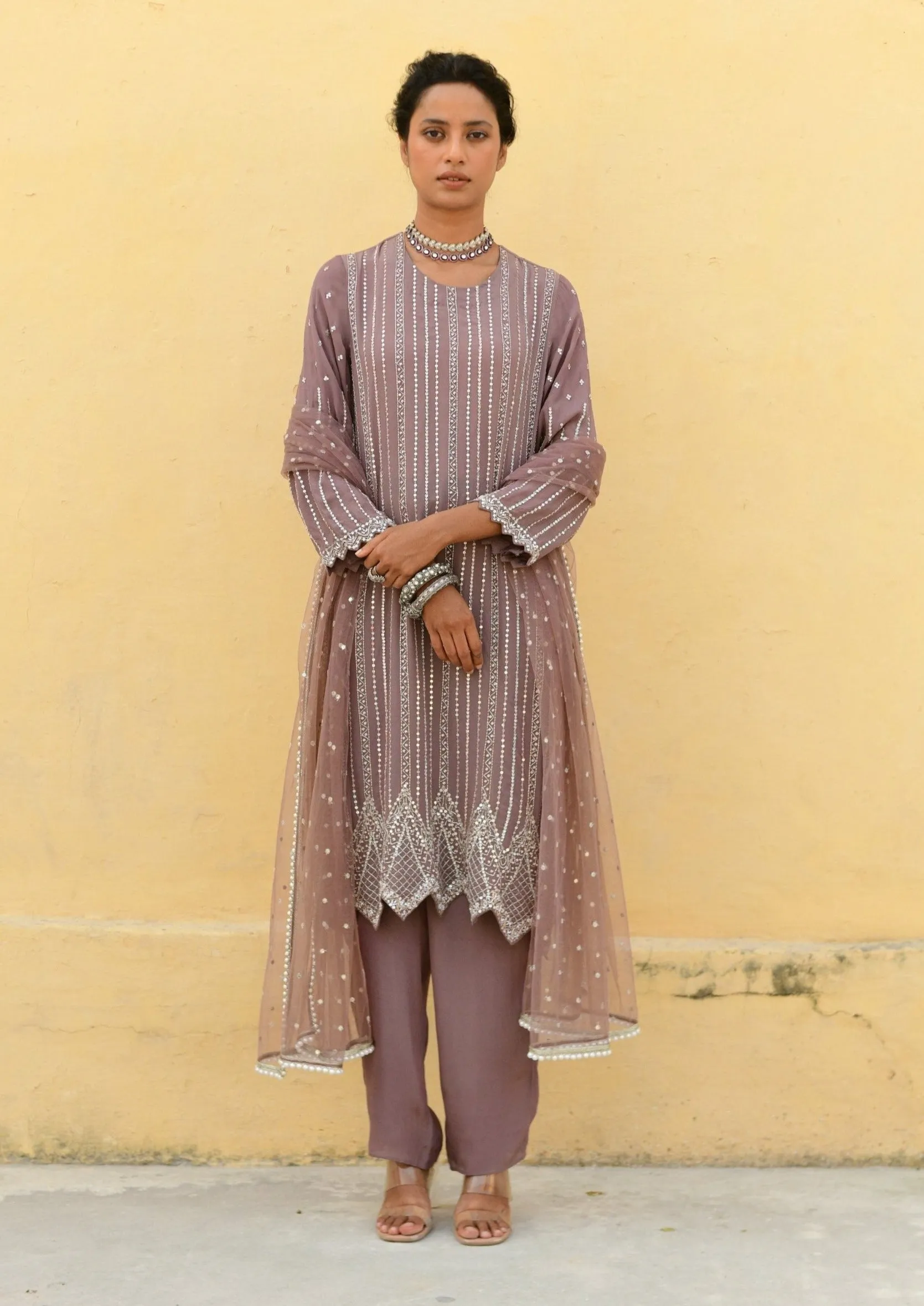 Enna brown embroidered kurta set