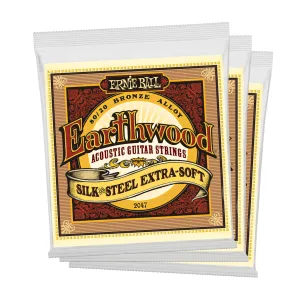 Ernie Ball Earthwood Silk and Steel Extra Soft 8020 Brnz Ac Gtr Strings 3 Pk 10 50
