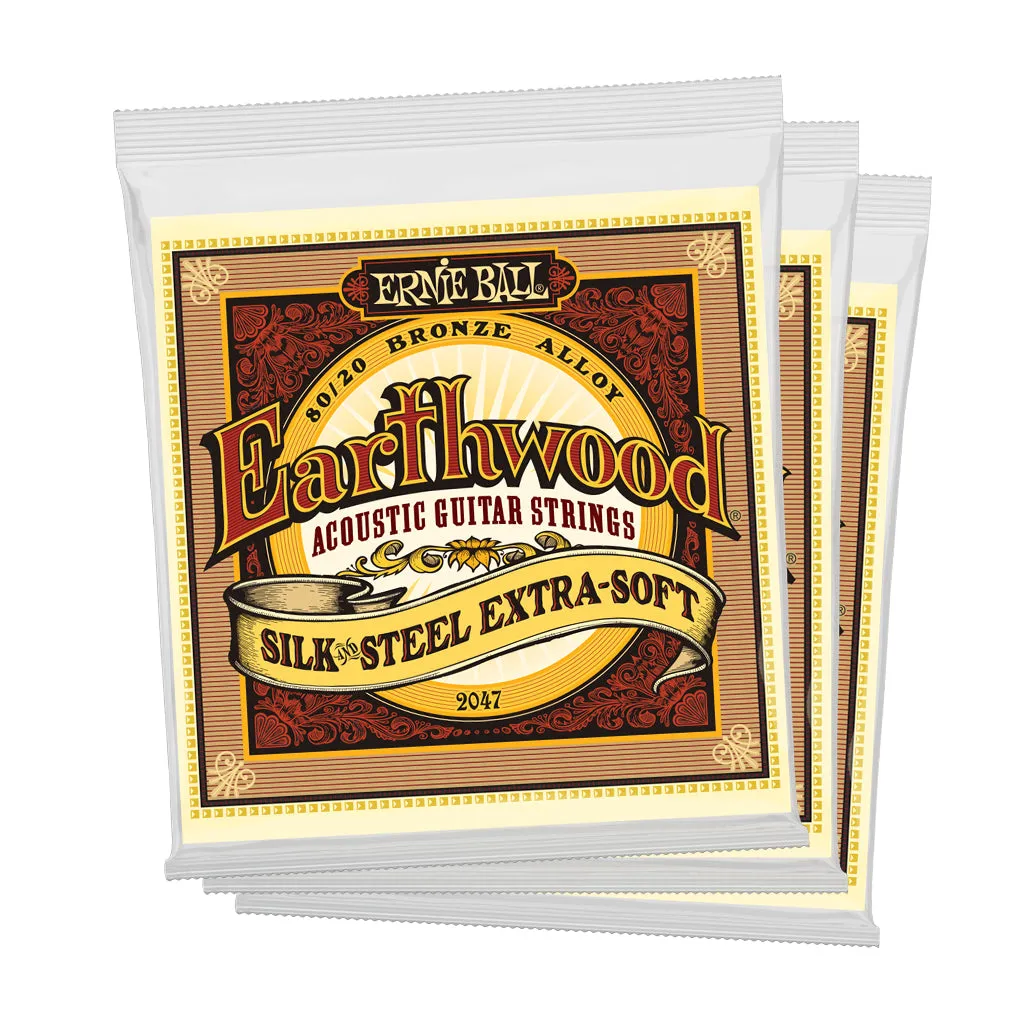 Ernie Ball Earthwood Silk and Steel Extra Soft 8020 Brnz Ac Gtr Strings 3 Pk 10 50