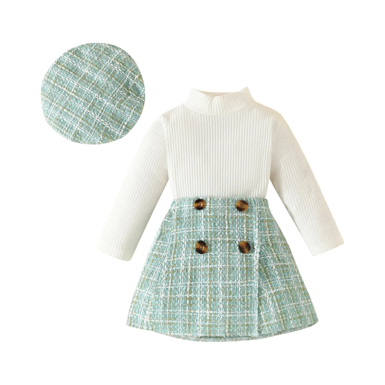 Euro Toddler Knit Long Sleeve Tops Plaid Skirts