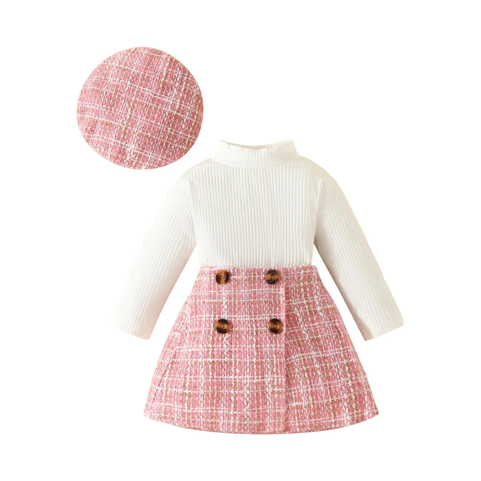 Euro Toddler Knit Long Sleeve Tops Plaid Skirts