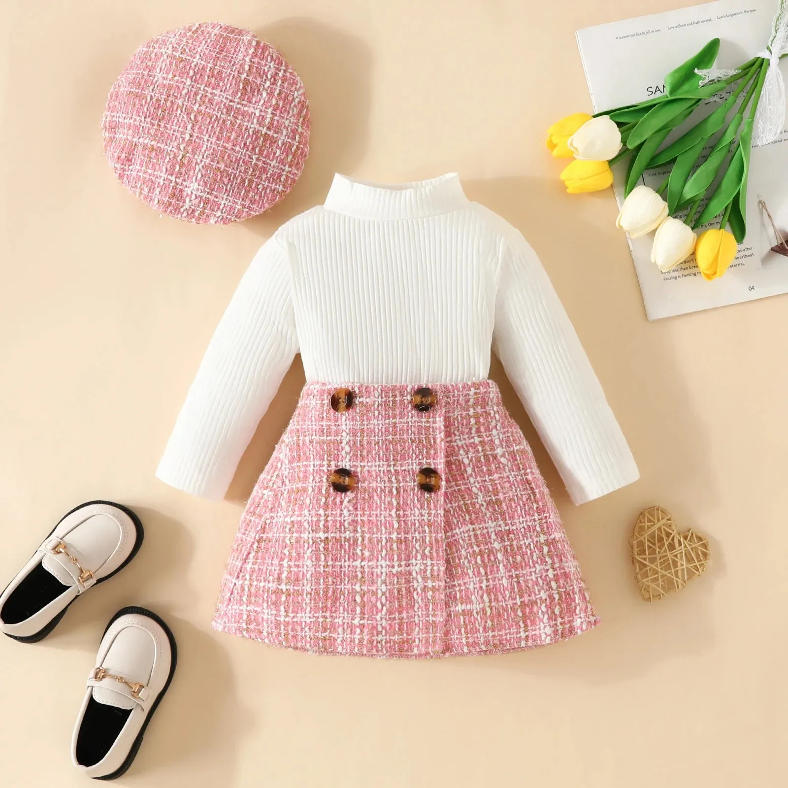 Euro Toddler Knit Long Sleeve Tops Plaid Skirts