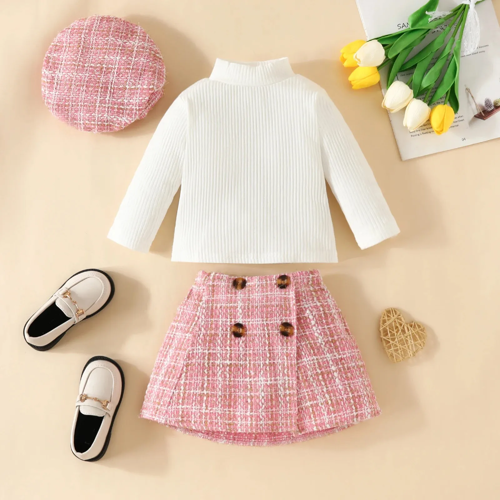 Euro Toddler Knit Long Sleeve Tops Plaid Skirts