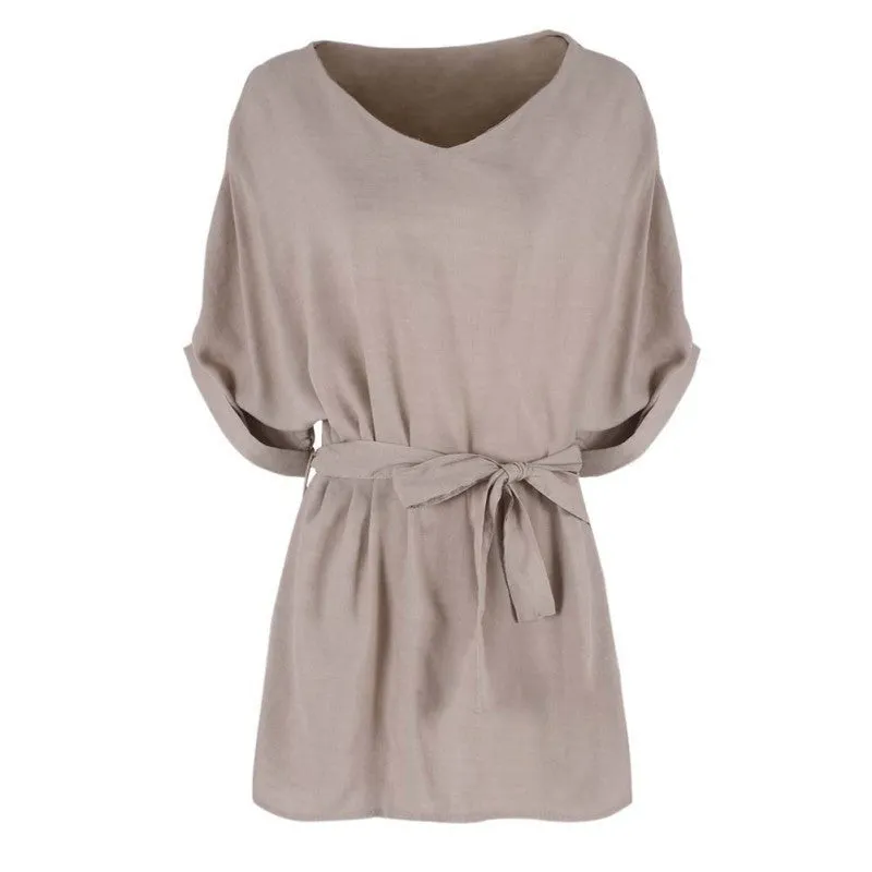 European Ladies Blouse Women Cotton Linen Tunic Shirt V Neck Loose Blouse Female Tops Plus Size XL-5XL H28