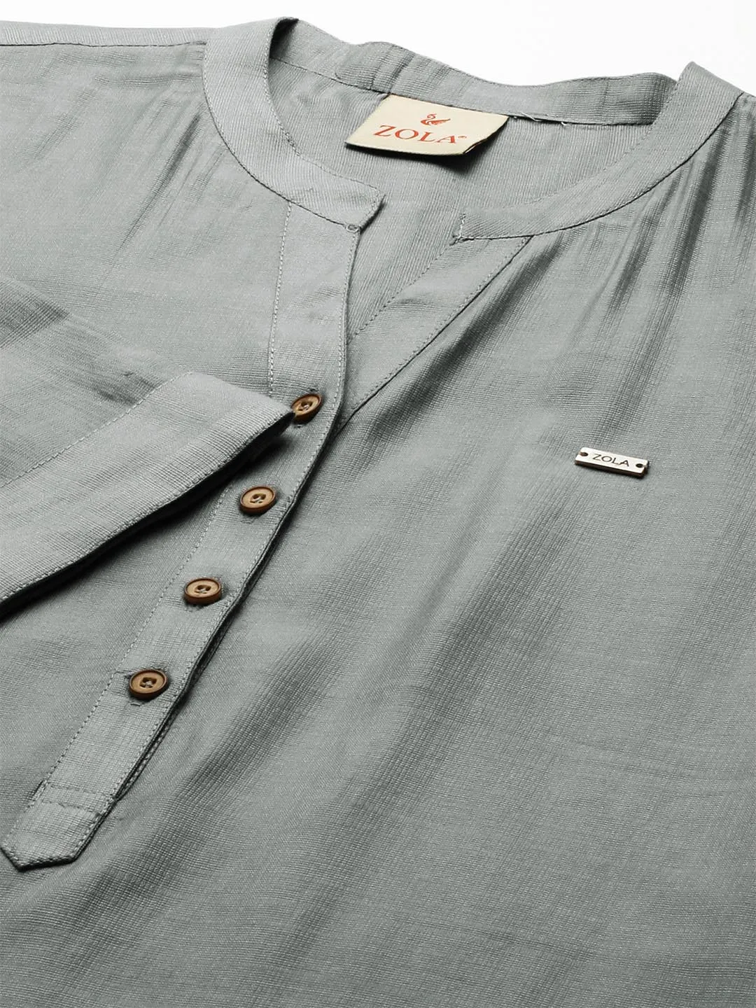 Exclusive Mandarin Collar Rayon Solid Grey Straight Tunic For Women ZOLA