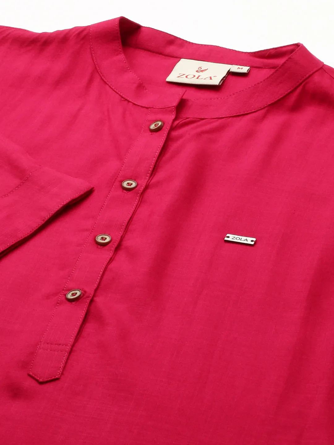 Exclusive Mandarin Collar Rayon Solid Magenta Straight Tunic For Women ZOLA