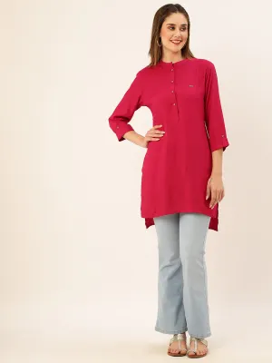 Exclusive Mandarin Collar Rayon Solid Magenta Straight Tunic For Women ZOLA