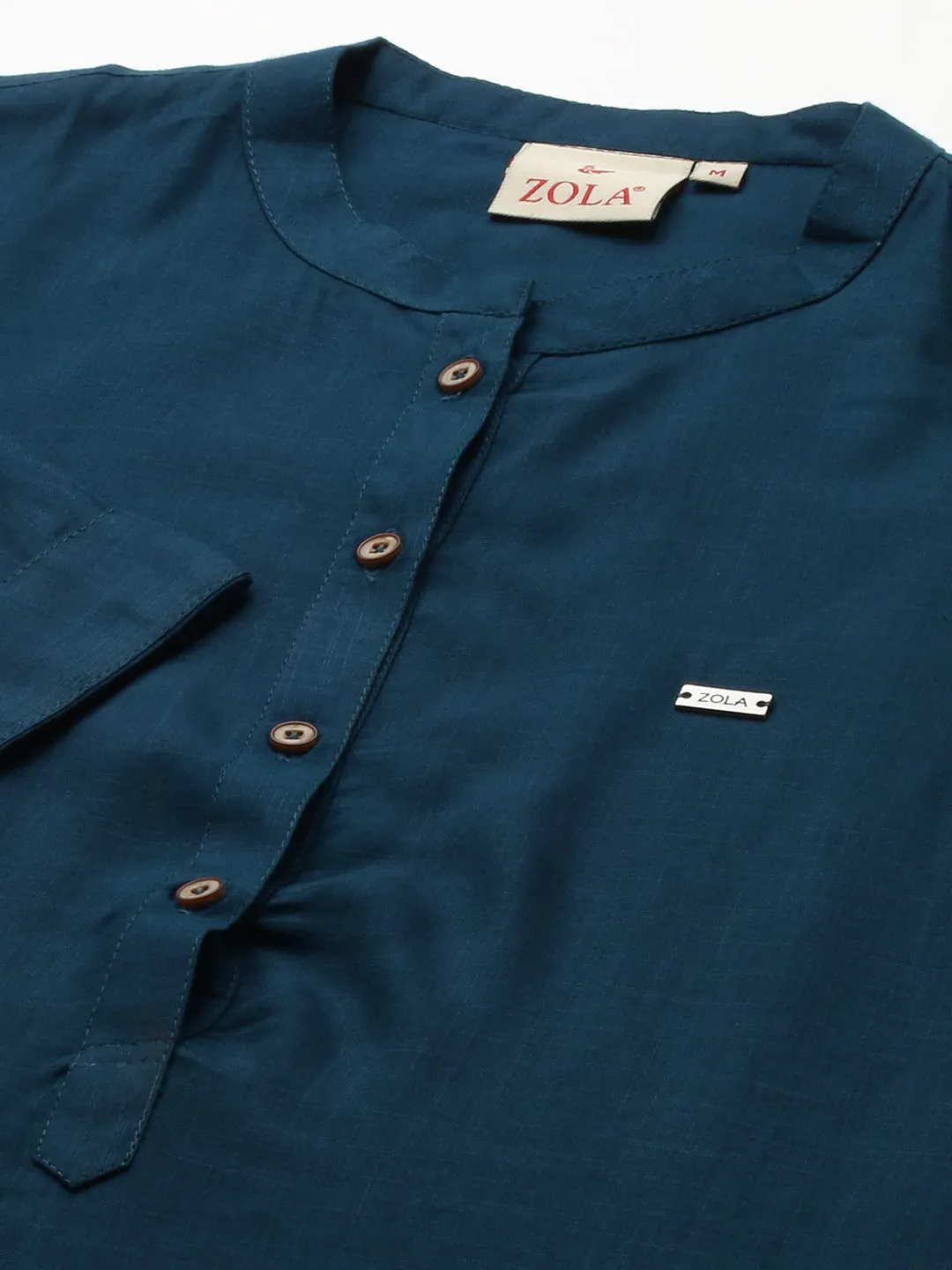 Exclusive Mandarin Collar Rayon Solid Teal Straight Tunic For Women ZOLA